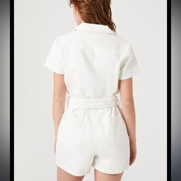 White denim shorts jumpsuit romper - Picture 3 of 6